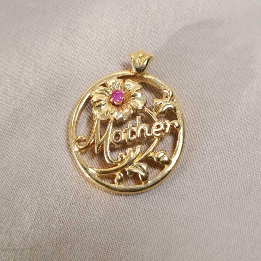Genuine Ruby Goldtone Mother Pendant